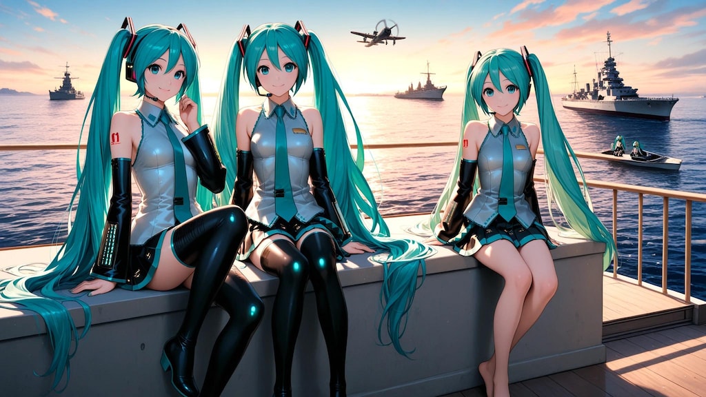 初音ミクと軍艦