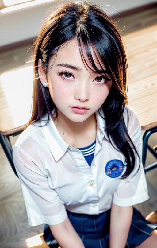 見上げる三白眼の女の子