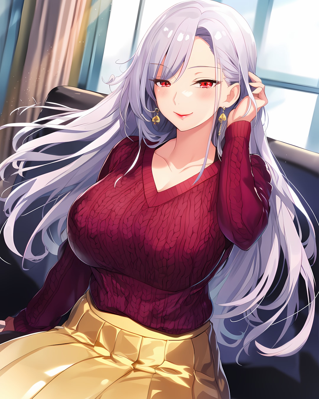 🍷週末の予感…ボルドーニット×ゴールドサテンの高貴な誘惑✨ | の人気AIイラスト・グラビア