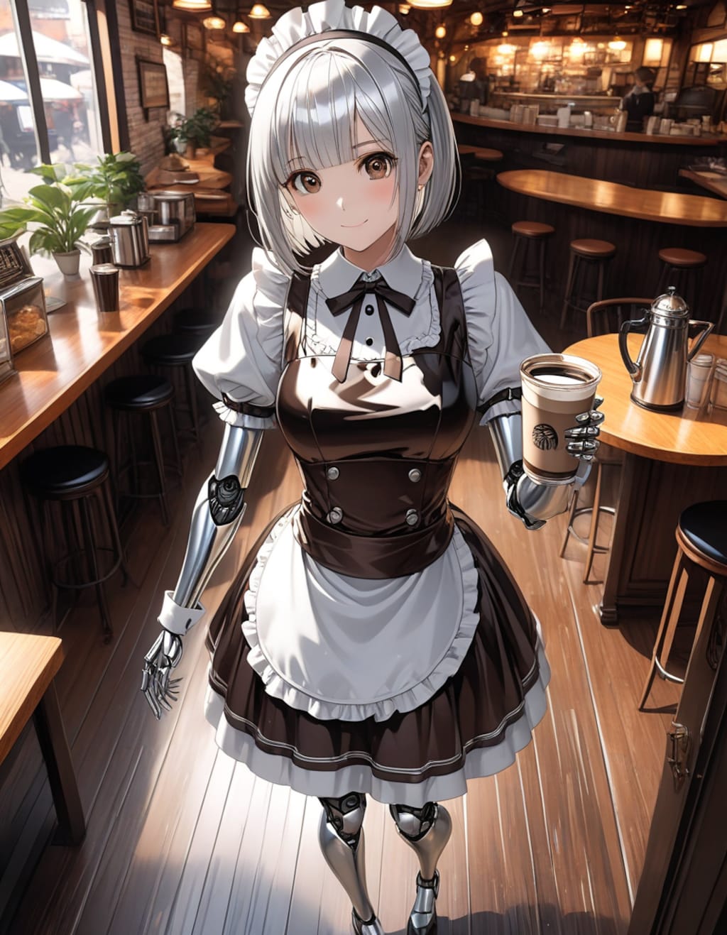 カフェで働くメカ子