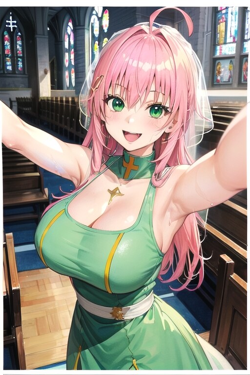 Lala さん 挙式前に自撮り(レースクイーン仕様ドレス)