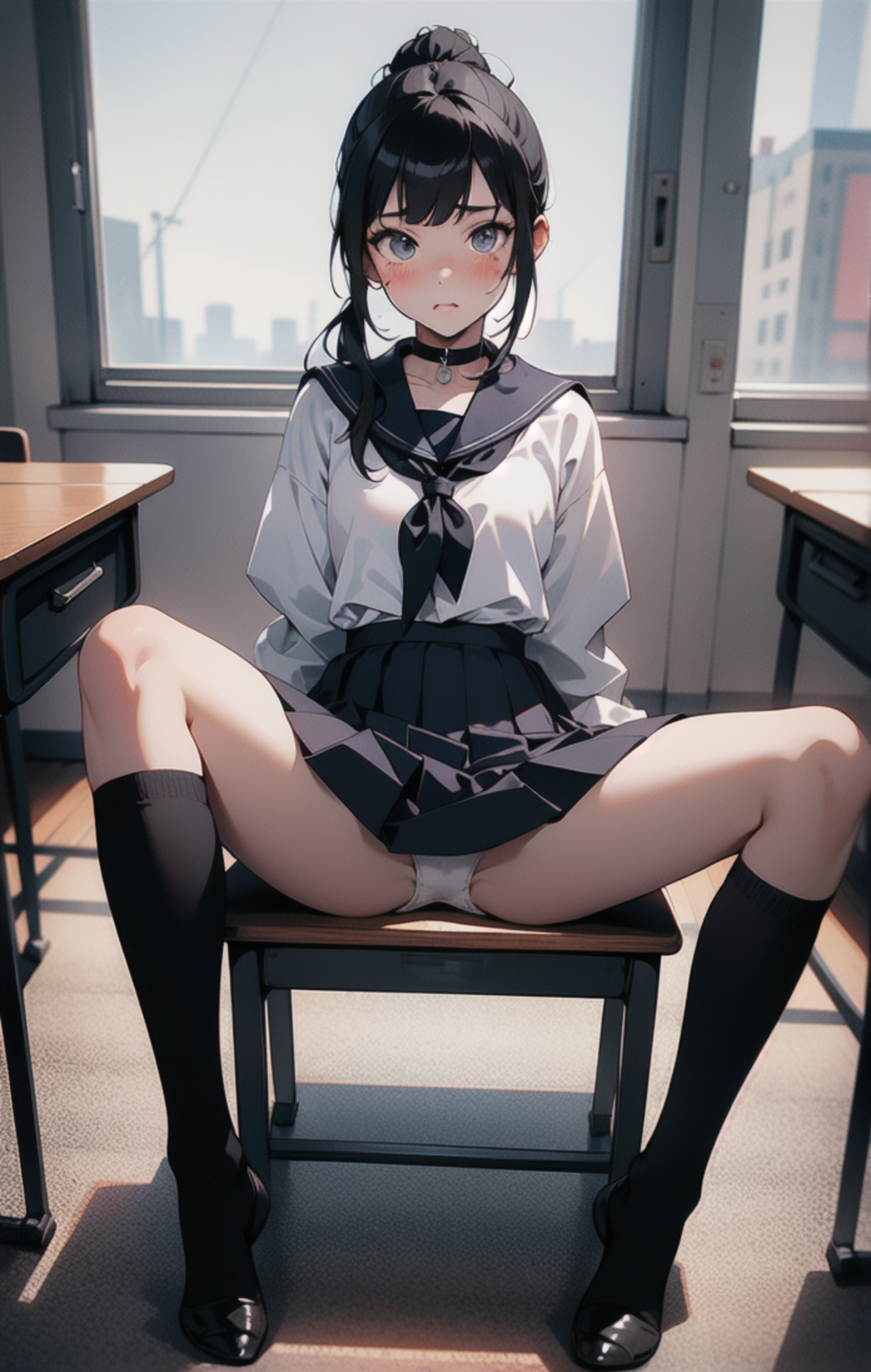 制服姿の「なかのさん」の下着を撮影【LoRA付き・パンチラ・M字開脚】