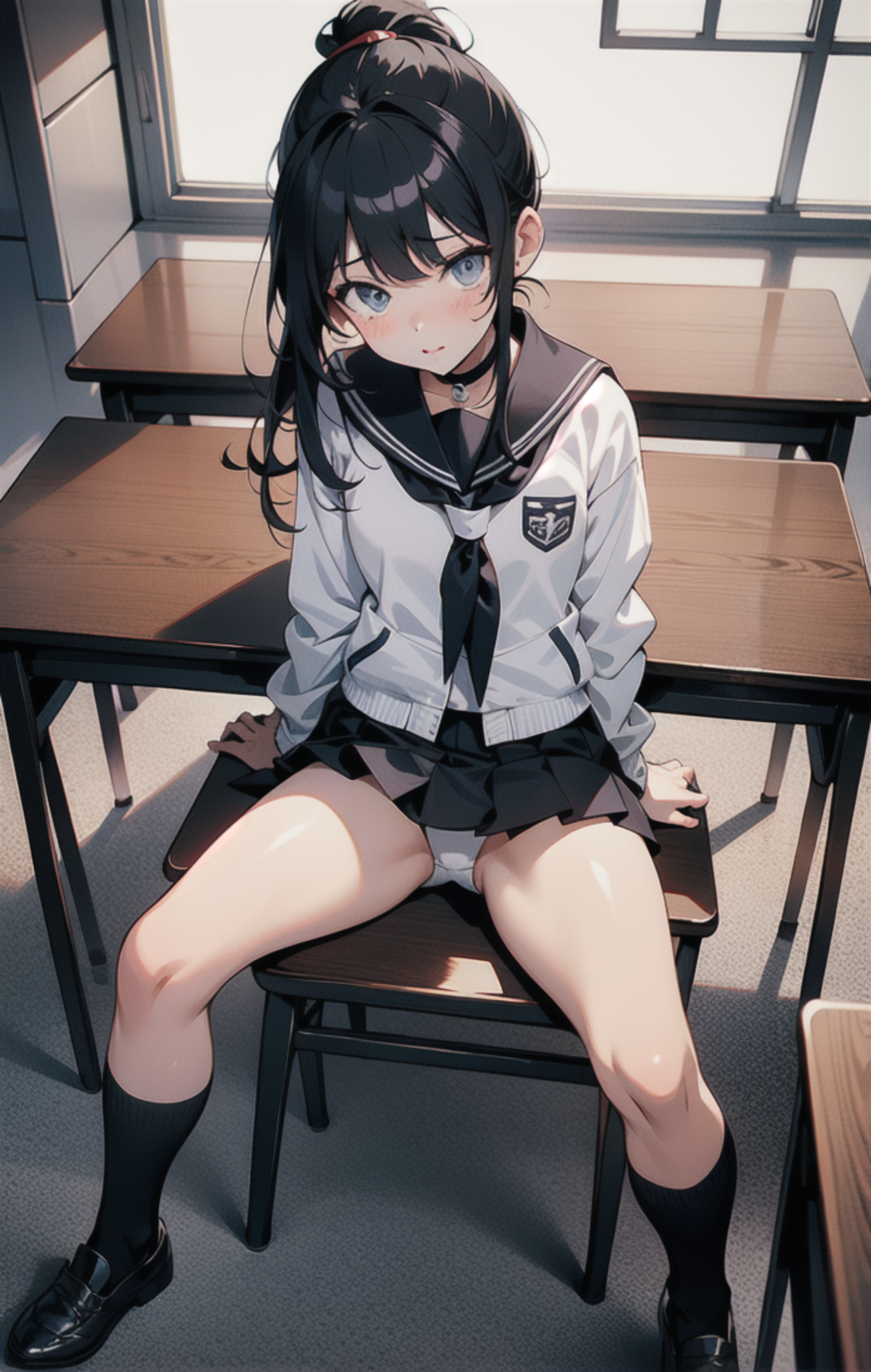 制服姿の「なかのさん」の下着を撮影【LoRA付き・パンチラ・M字開脚】