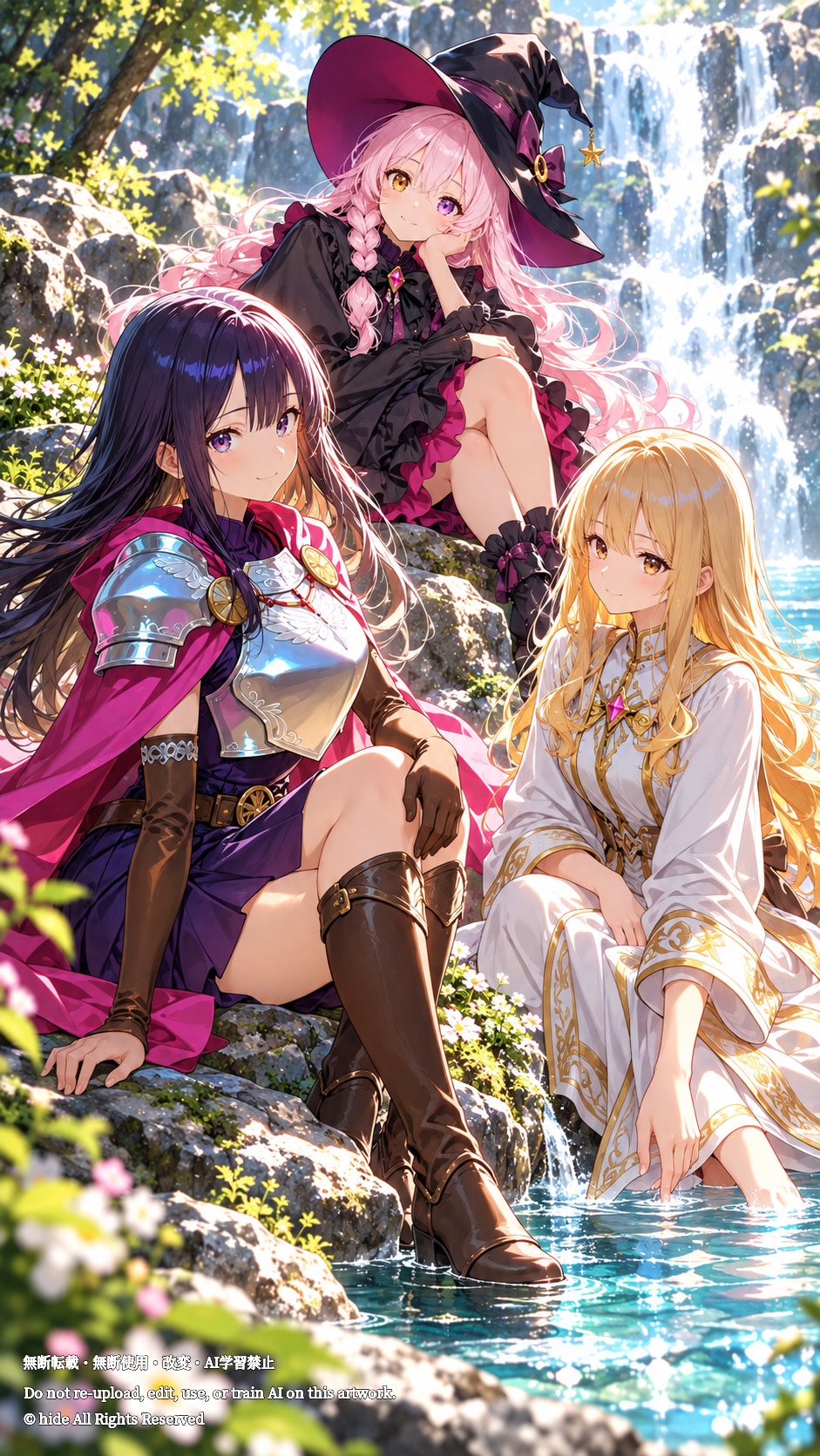 登場人物、滝のそば | の人気AIイラスト・グラビア