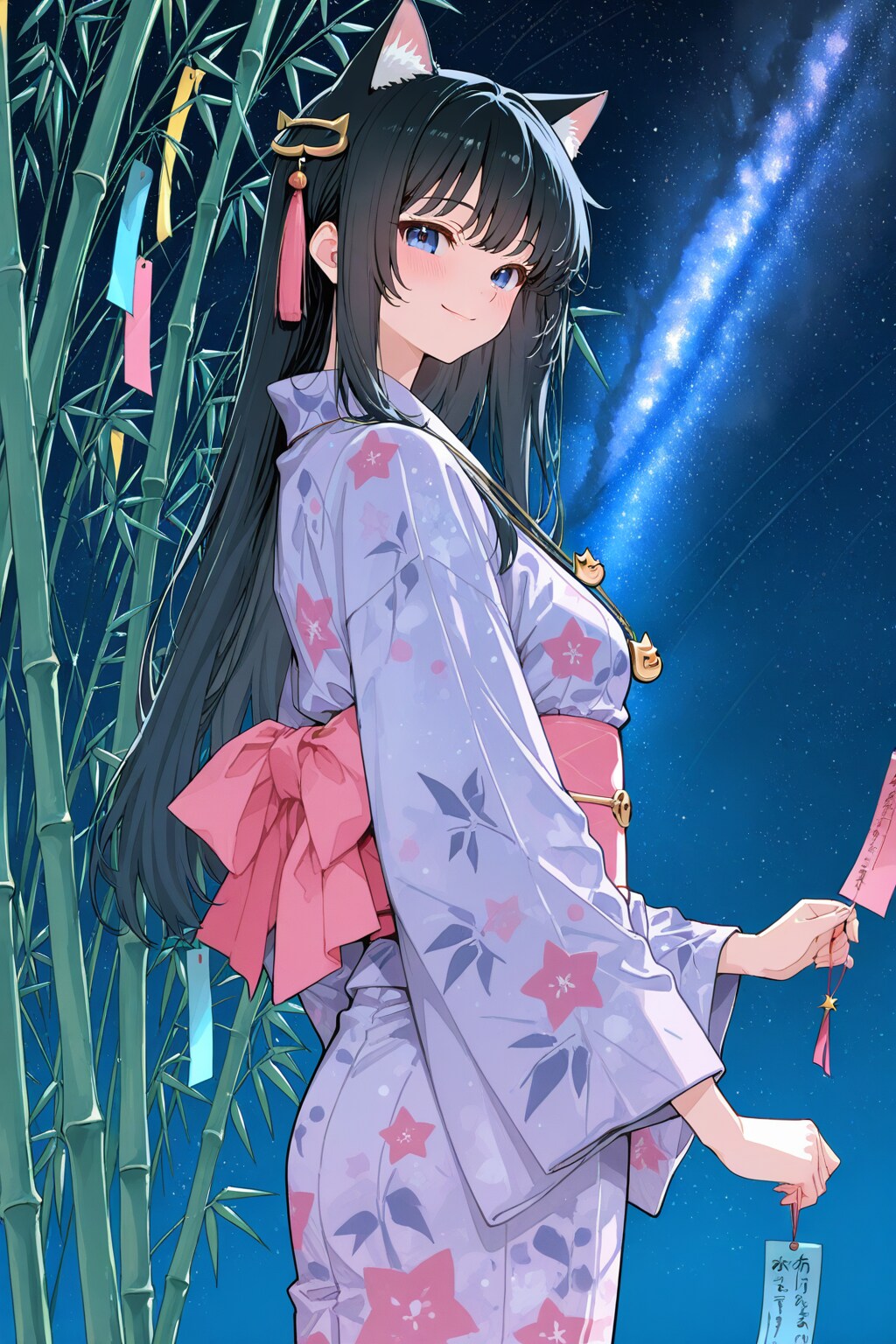 猫耳女の子と七夕
