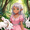 ウサギと遊ぶダークエルフちゃん 2枚目
