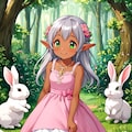 ウサギと遊ぶダークエルフちゃん 4枚目