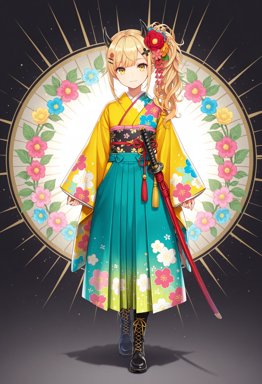 カラフルモダン着物で侍な女鬼高生さん