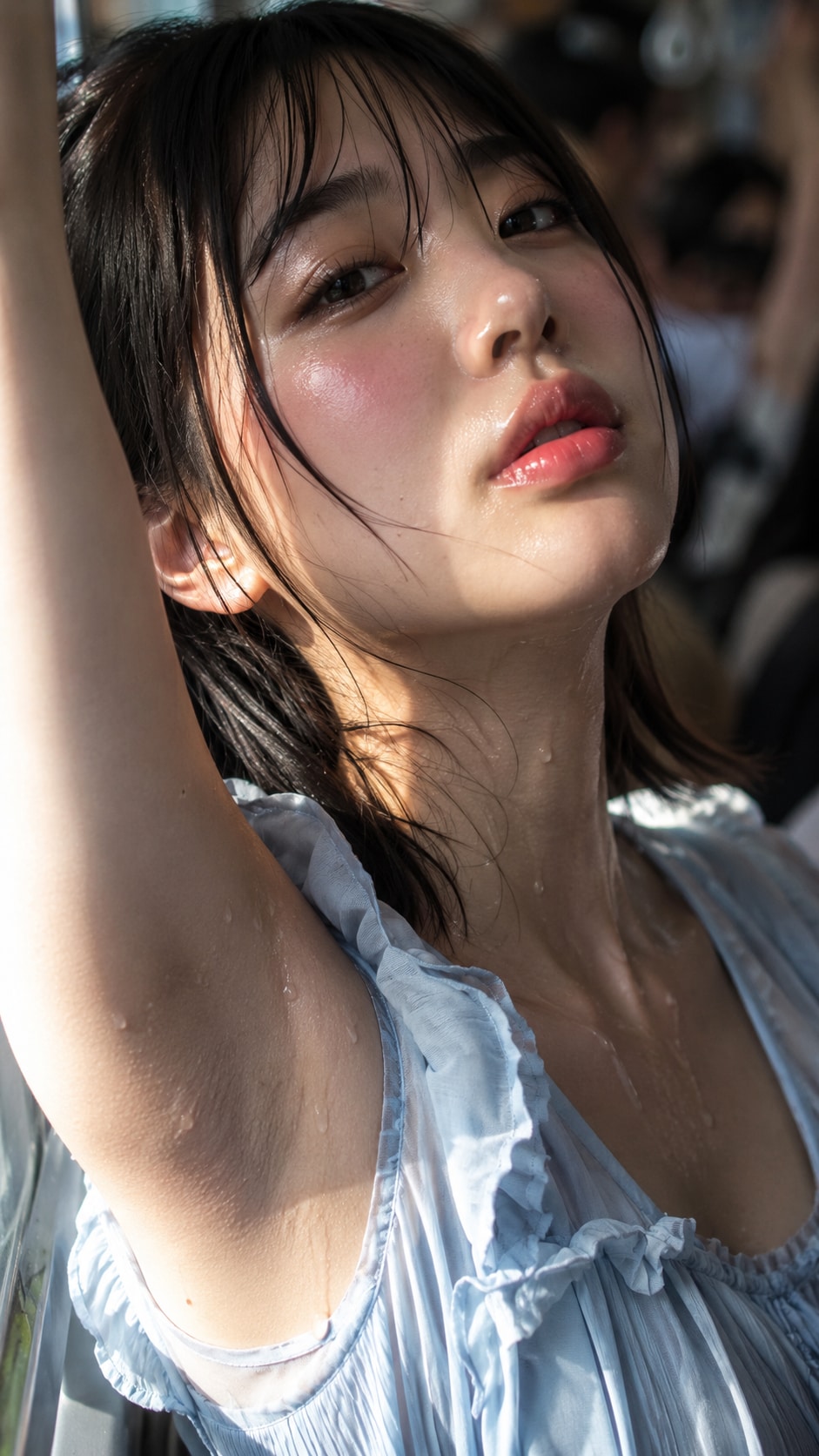 美人OL、だらだら脇汗