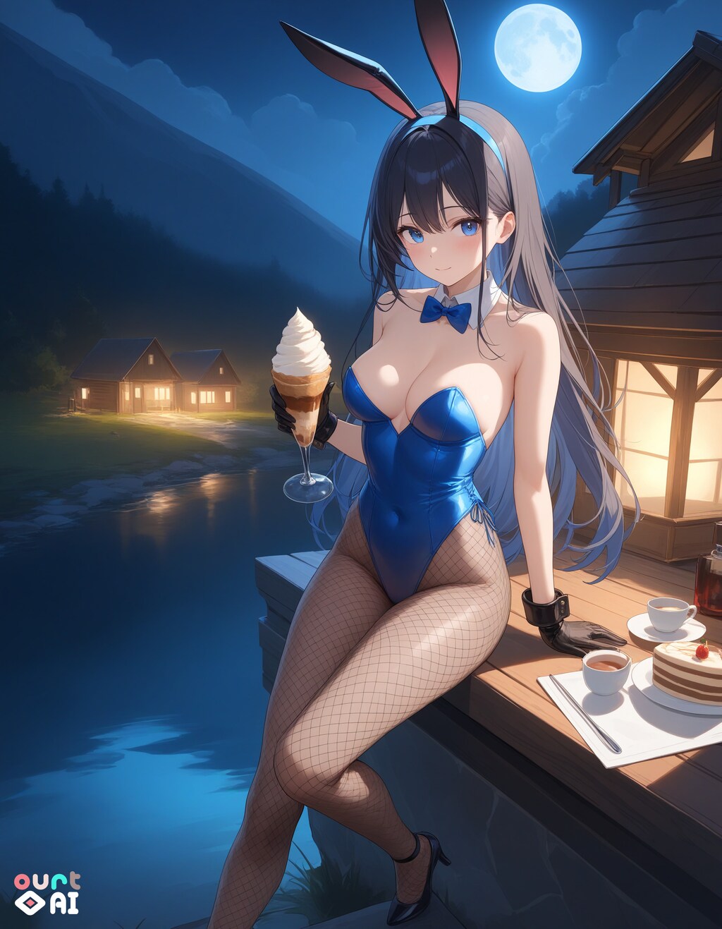 バニー衣装の葵さんと湖畔で