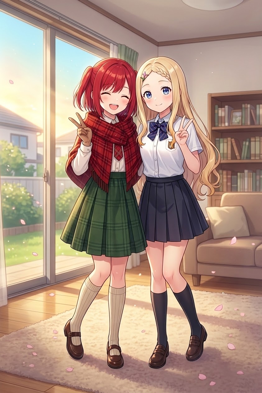 二人でおはピース✌️ | の人気AIイラスト・グラビア