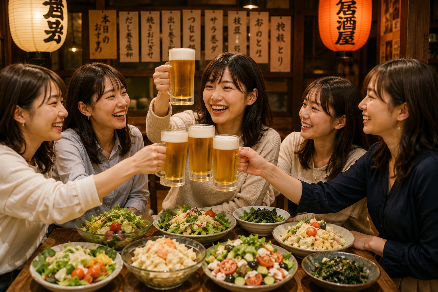 サラダ料理で乾杯！