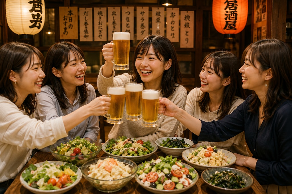 サラダ料理で乾杯！