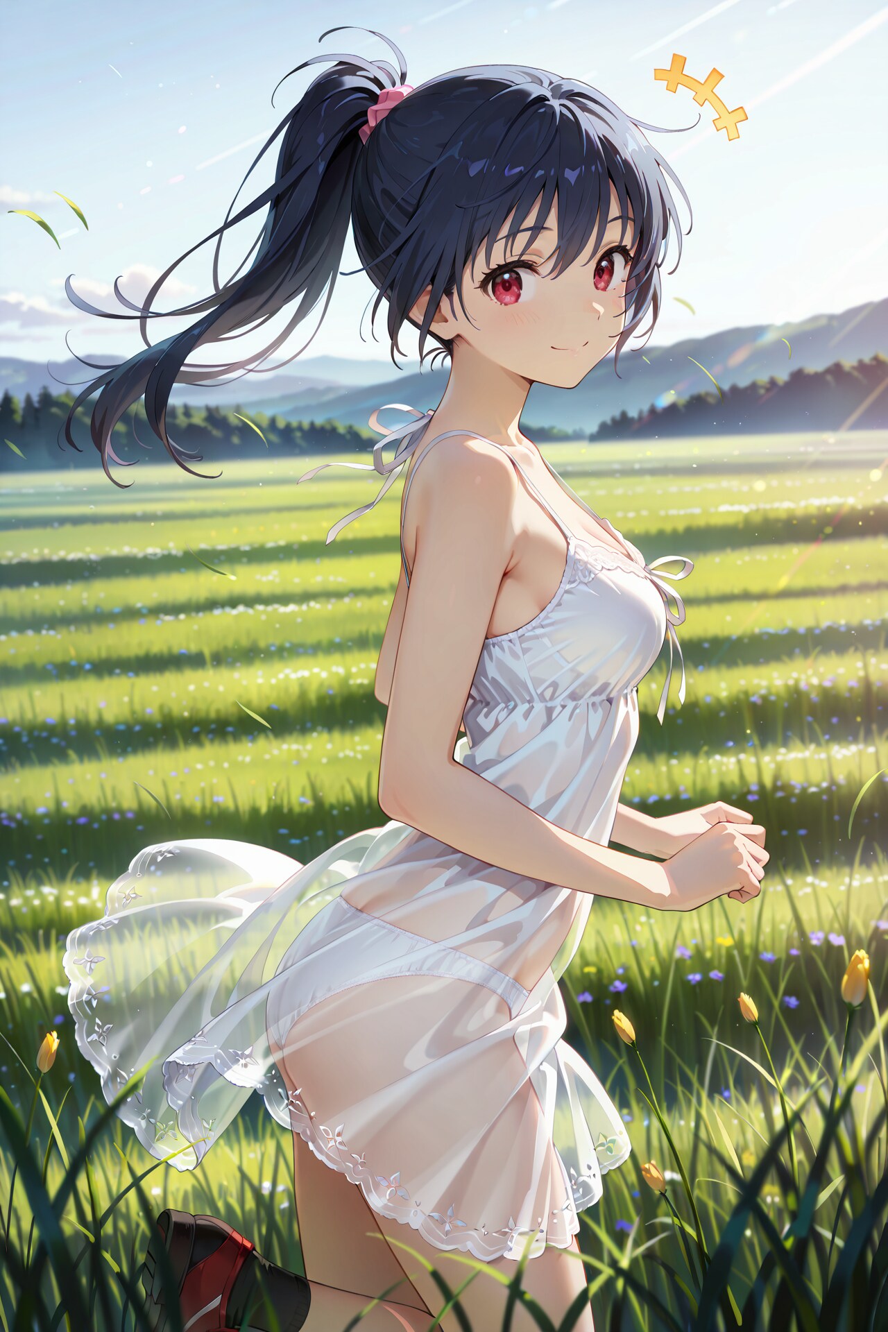草原でぱんつが透けている服での撮影会 Y726