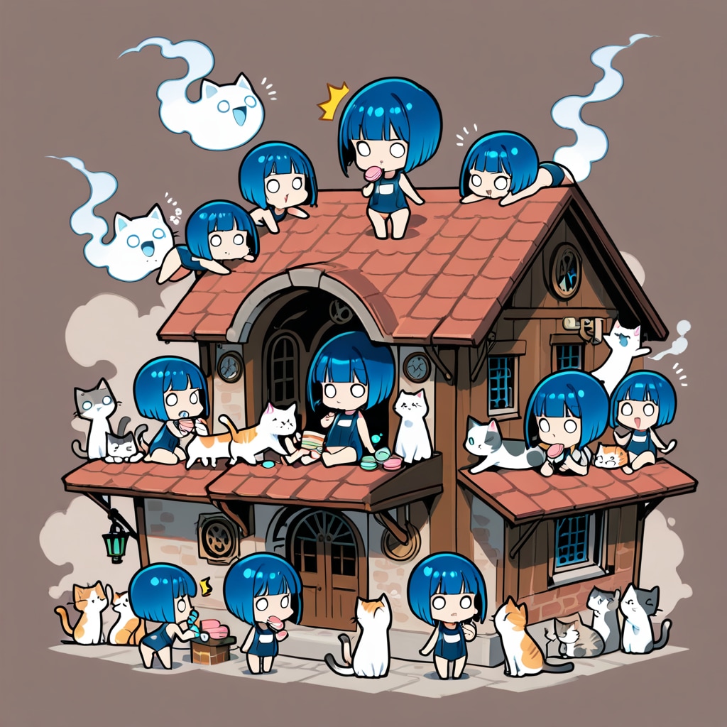 猫と青髪ちゃん