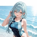 競泳水着のユズリハさん 2枚目