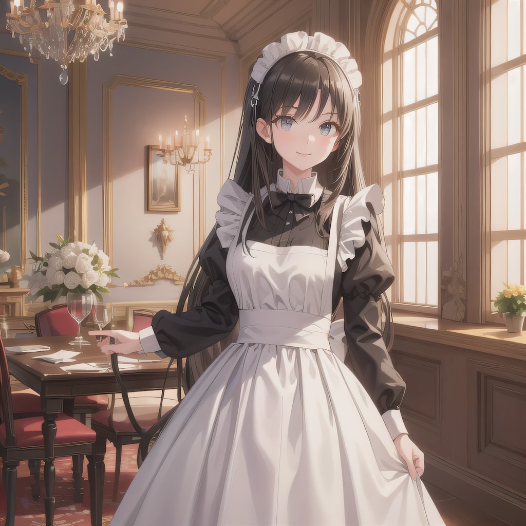 黒髪ロングでメイド服の少女４０