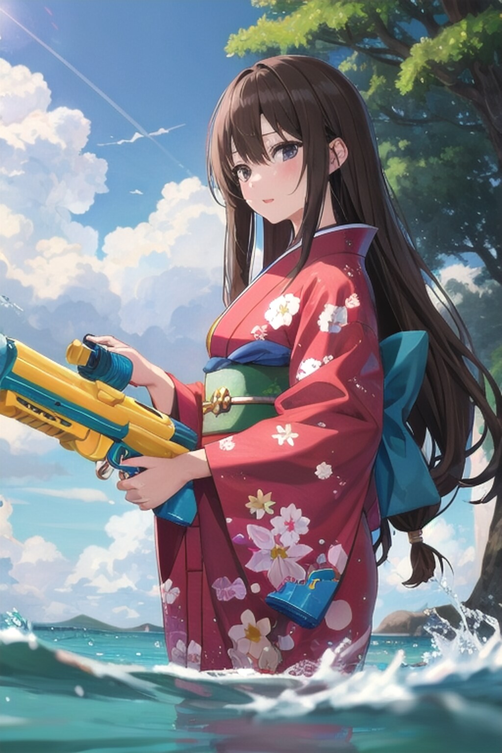 水鉄砲で遊ぶみことちゃん