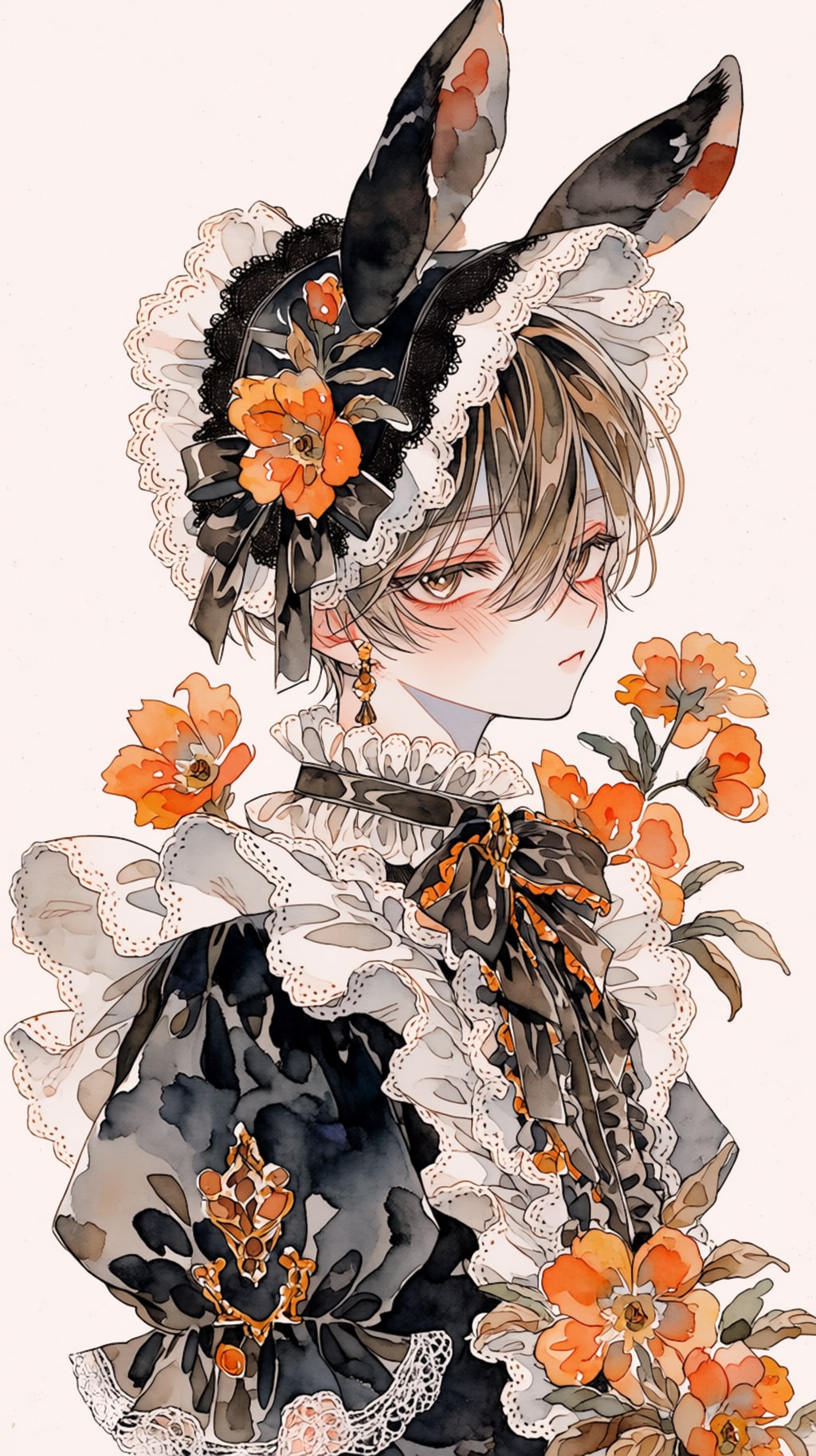 A boy wearing a head dress with bunny ears