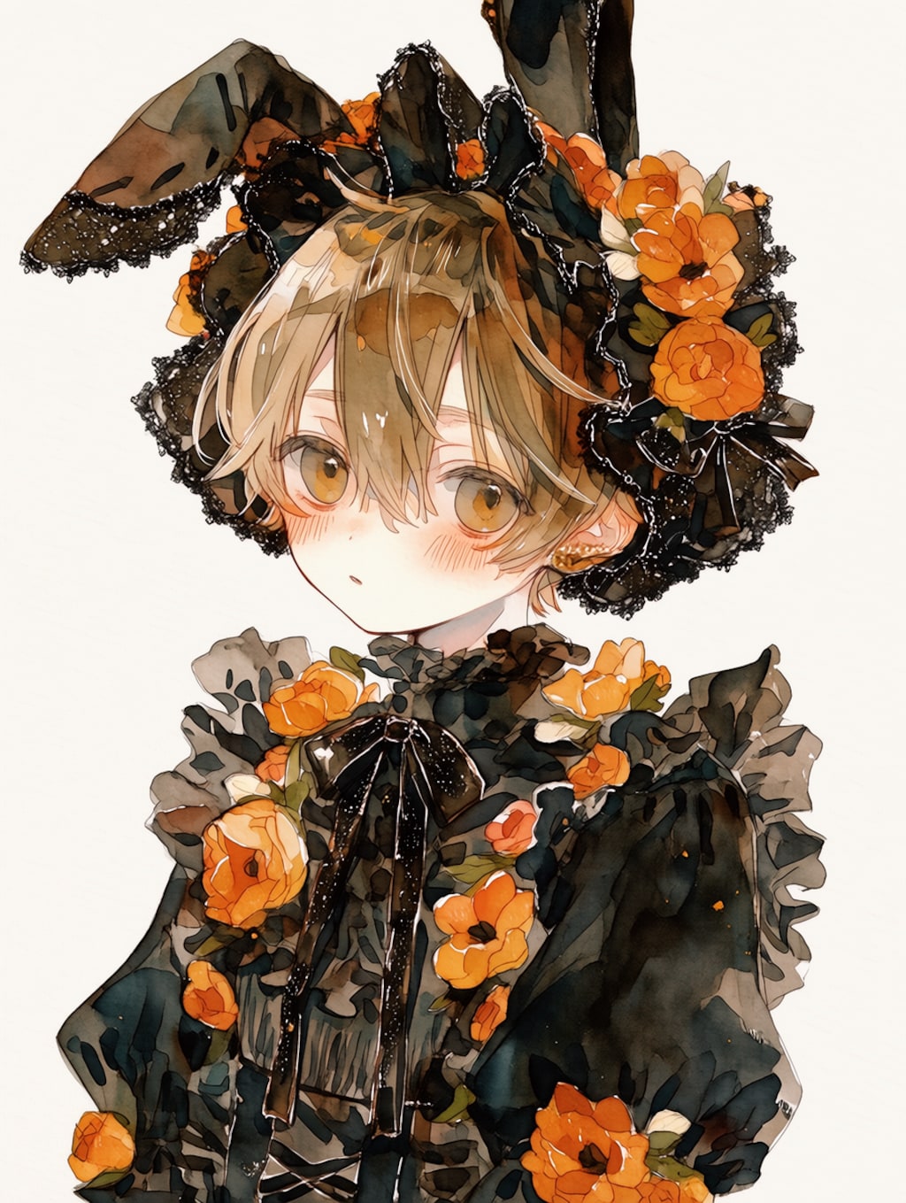 A boy wearing a head dress with bunny ears