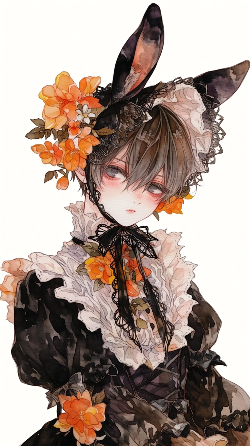 A boy wearing a head dress with bunny ears