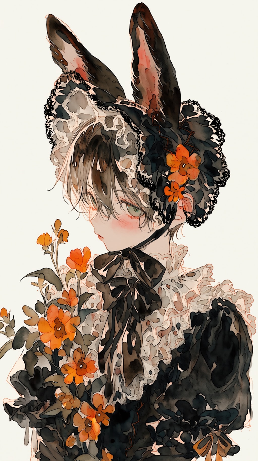 A boy wearing a head dress with bunny ears