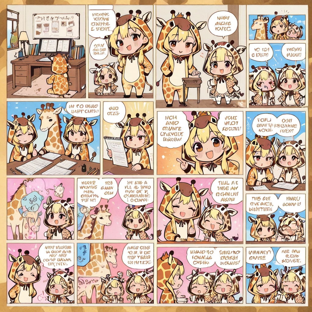 劇画に挑戦するキリン着ぐるみお姉さん