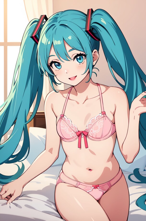 初音ミクのアニメ調絵柄のイラスト2【ランジェリー】（試作）