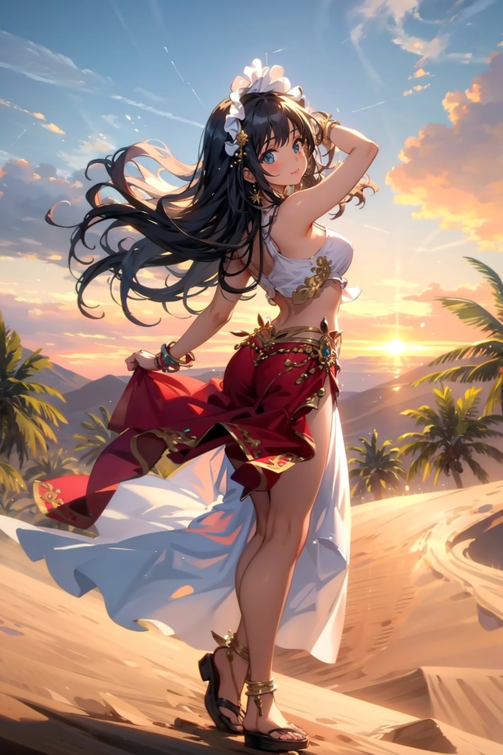 赤い服を着た砂漠の踊り子