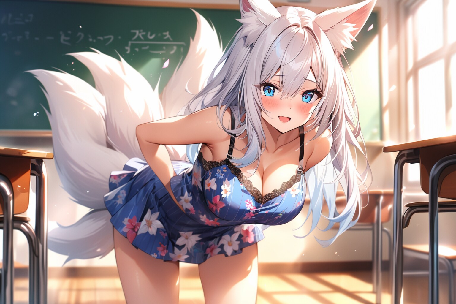 教室に忍び込んだ白狐娘