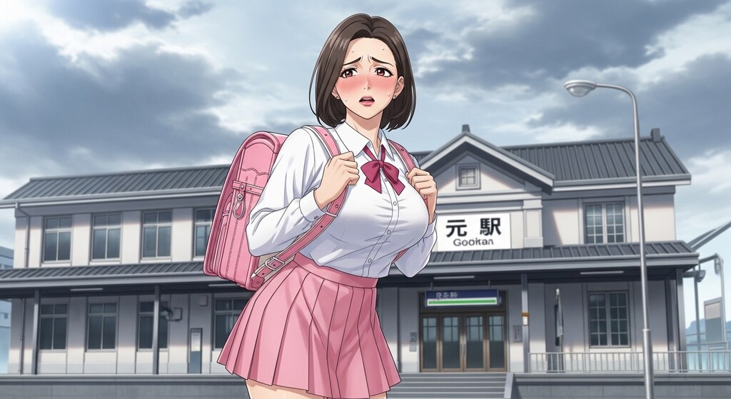 奥様に学生服を着せて散歩してもらう。