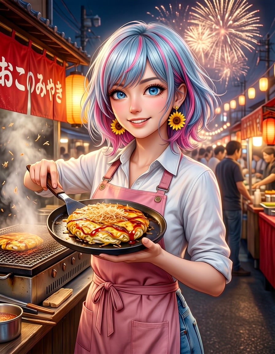 雫ちゃん💧屋台をやる「お好み焼き」 | の人気AIイラスト・グラビア