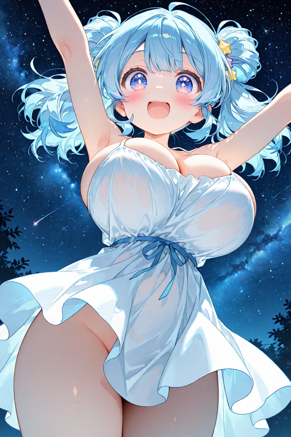 星空を眺める美少女