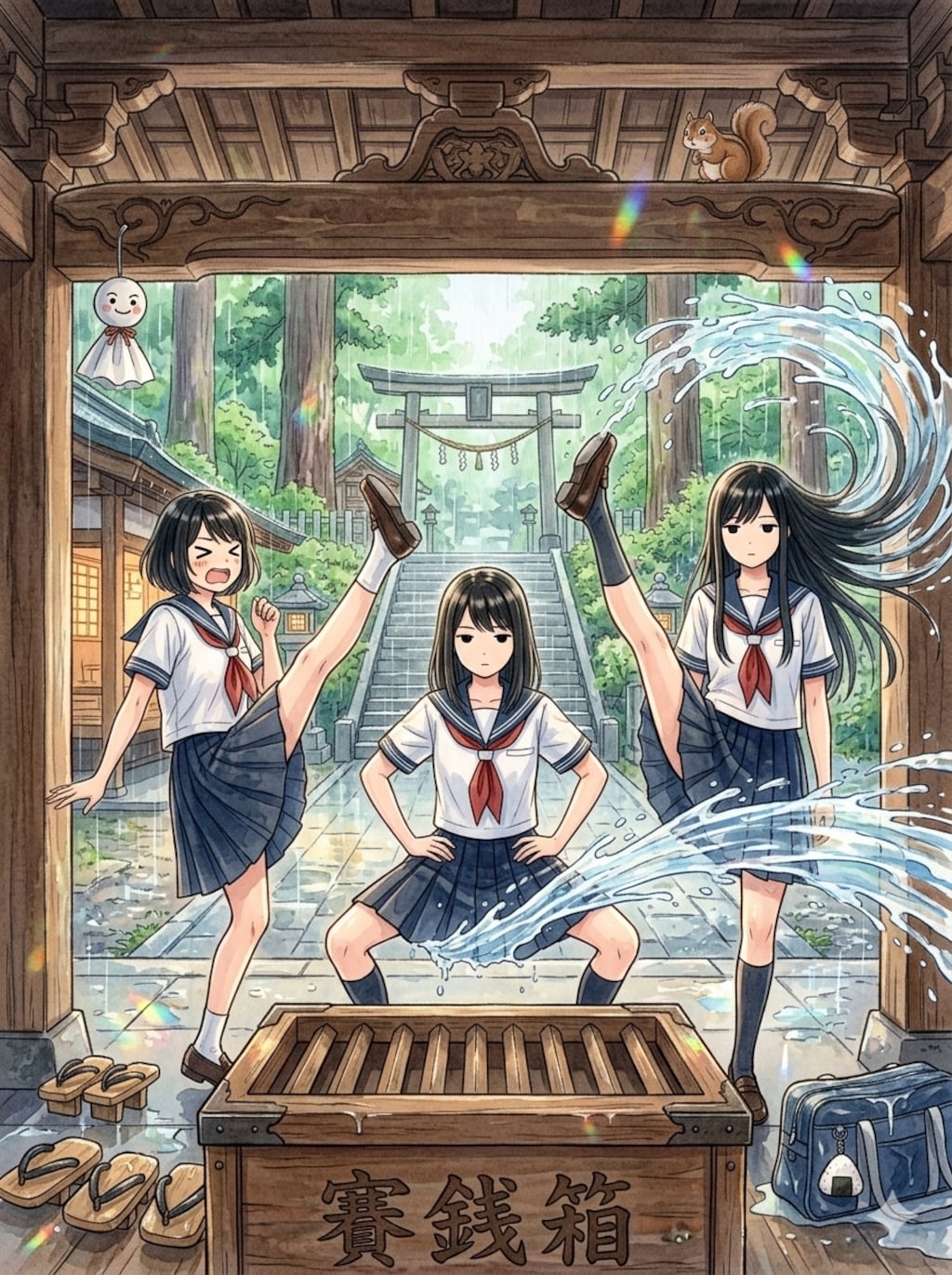 神社での雨宿りと言えば、とりあえずコサックダンスするよね～