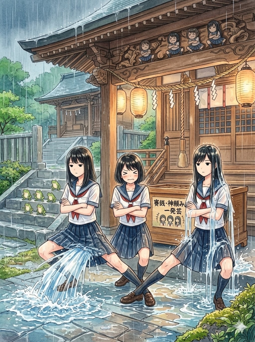 神社での雨宿りと言えば、とりあえずコサックダンスするよね～