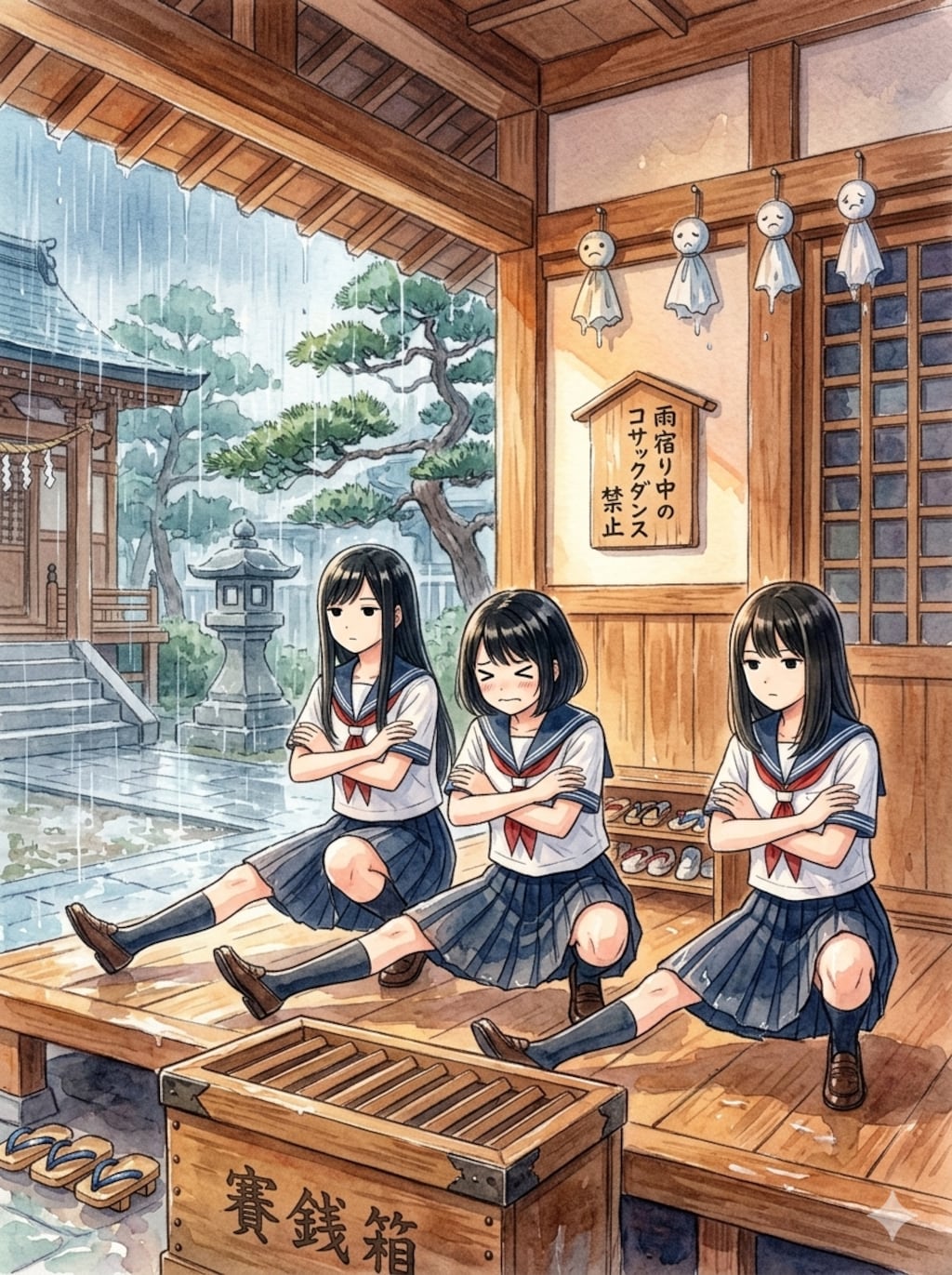 神社での雨宿りと言えば、とりあえずコサックダンスするよね～