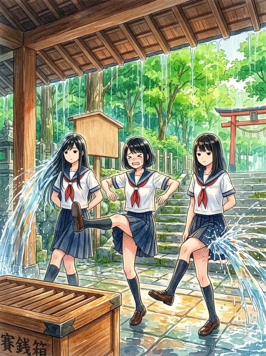 神社での雨宿りと言えば、とりあえずコサックダンスするよね～