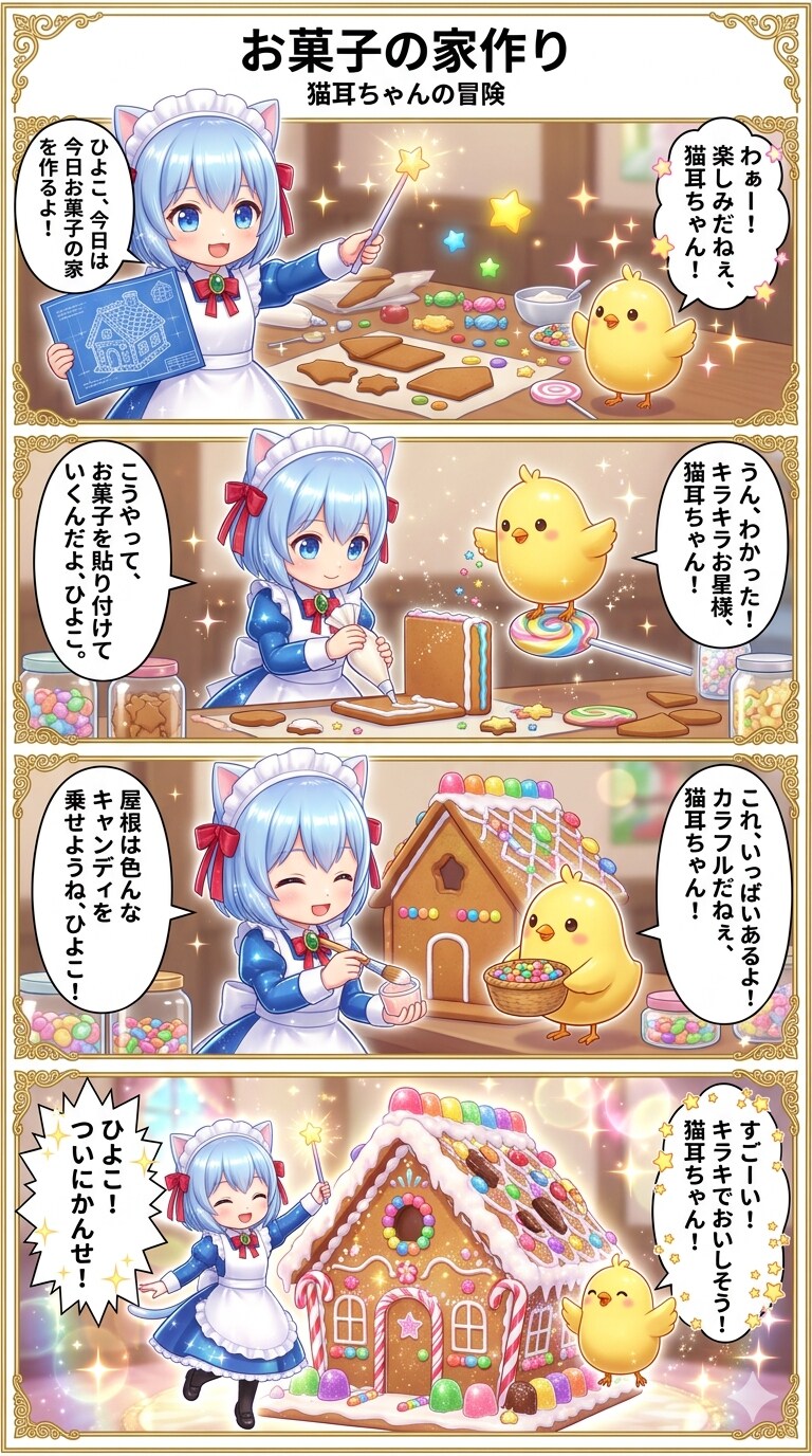 お菓子の家作り　猫耳ちゃんの冒険 | の人気AIイラスト・グラビア
