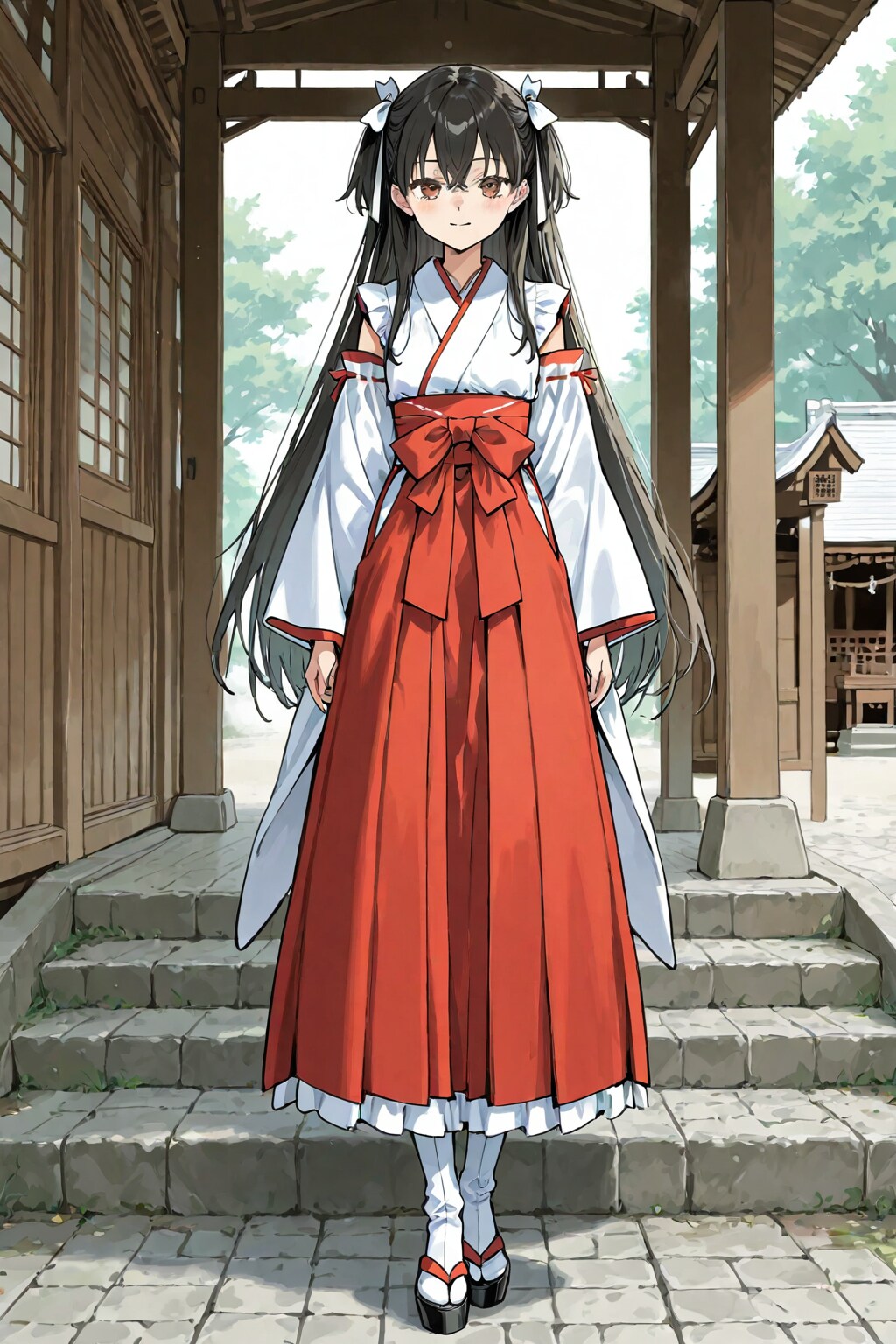 「目を見張る美しさを持つ日本の巫女」の全身写真 | の人気AIイラスト・グラビア