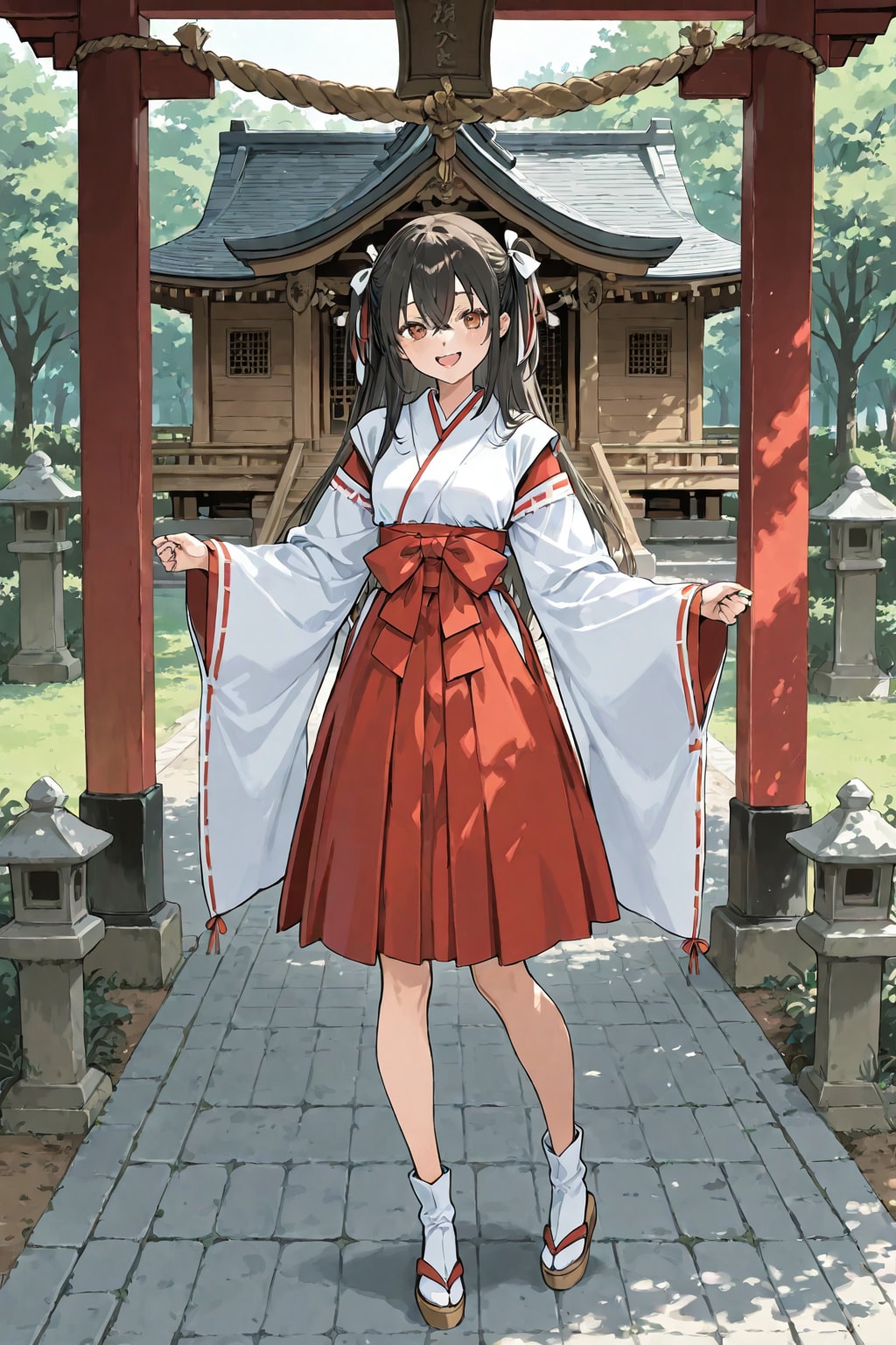 「目を見張る美しさを持つ日本の巫女」の全身写真