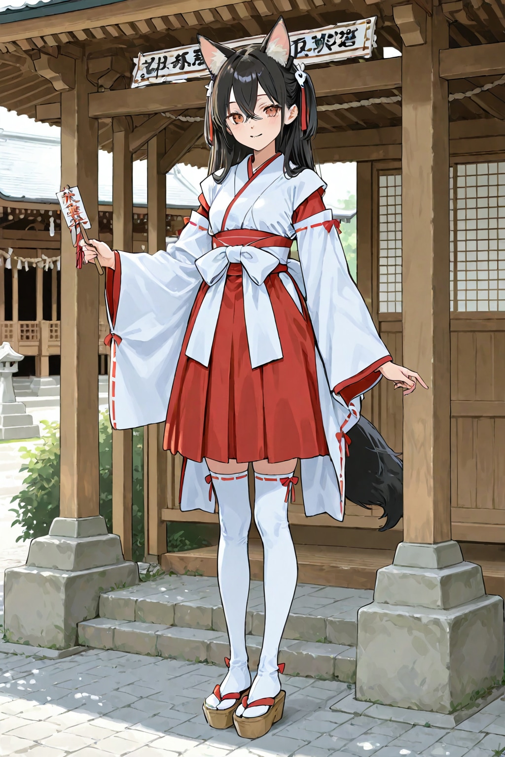 「目を見張る美しさを持つ日本の巫女」の全身写真