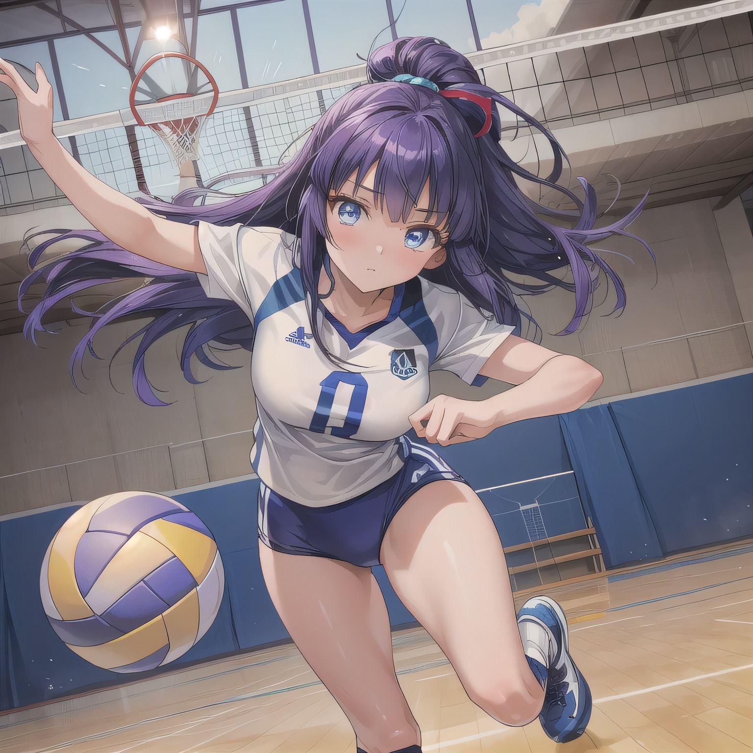 紫髪ポニテでユニフォームの少女２ | の人気AIイラスト・グラビア