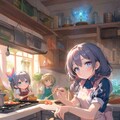 調味料の精霊と料理する小さな女の子 2枚目