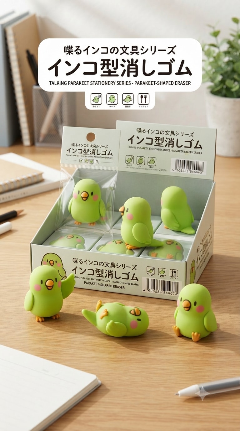 インコ型消しゴムとふぉい付箋
