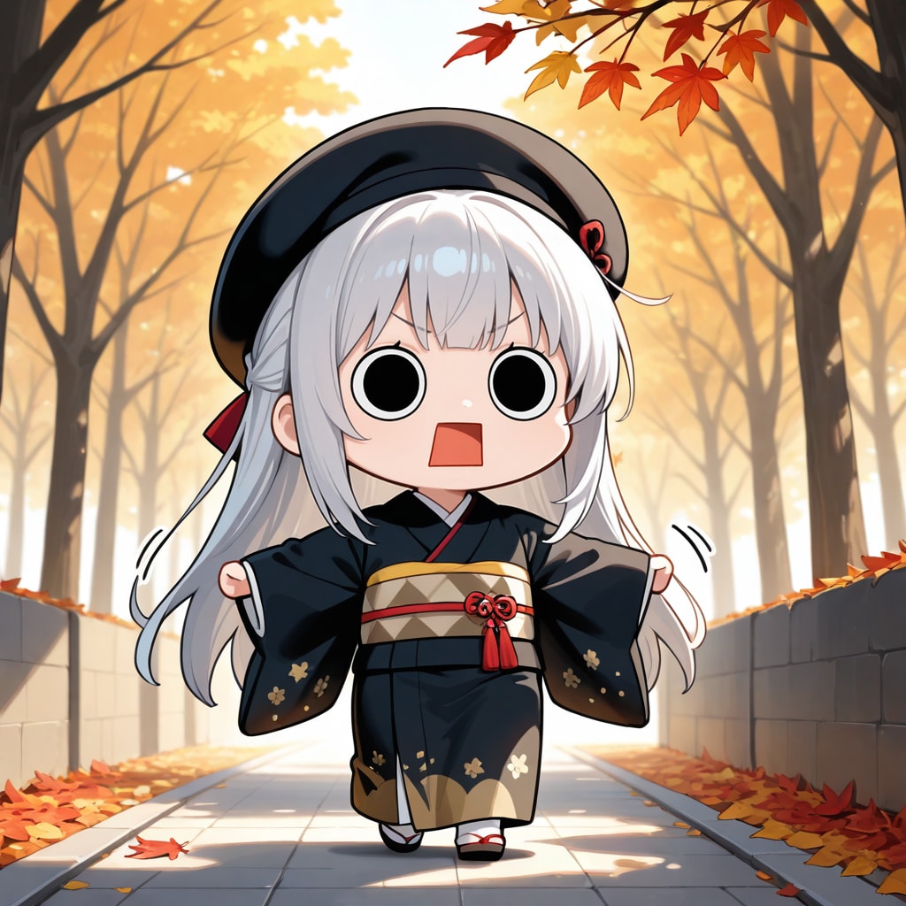 着物で秋の道を歩くえらいこっちゃ嬢 | の人気AIイラスト・グラビア