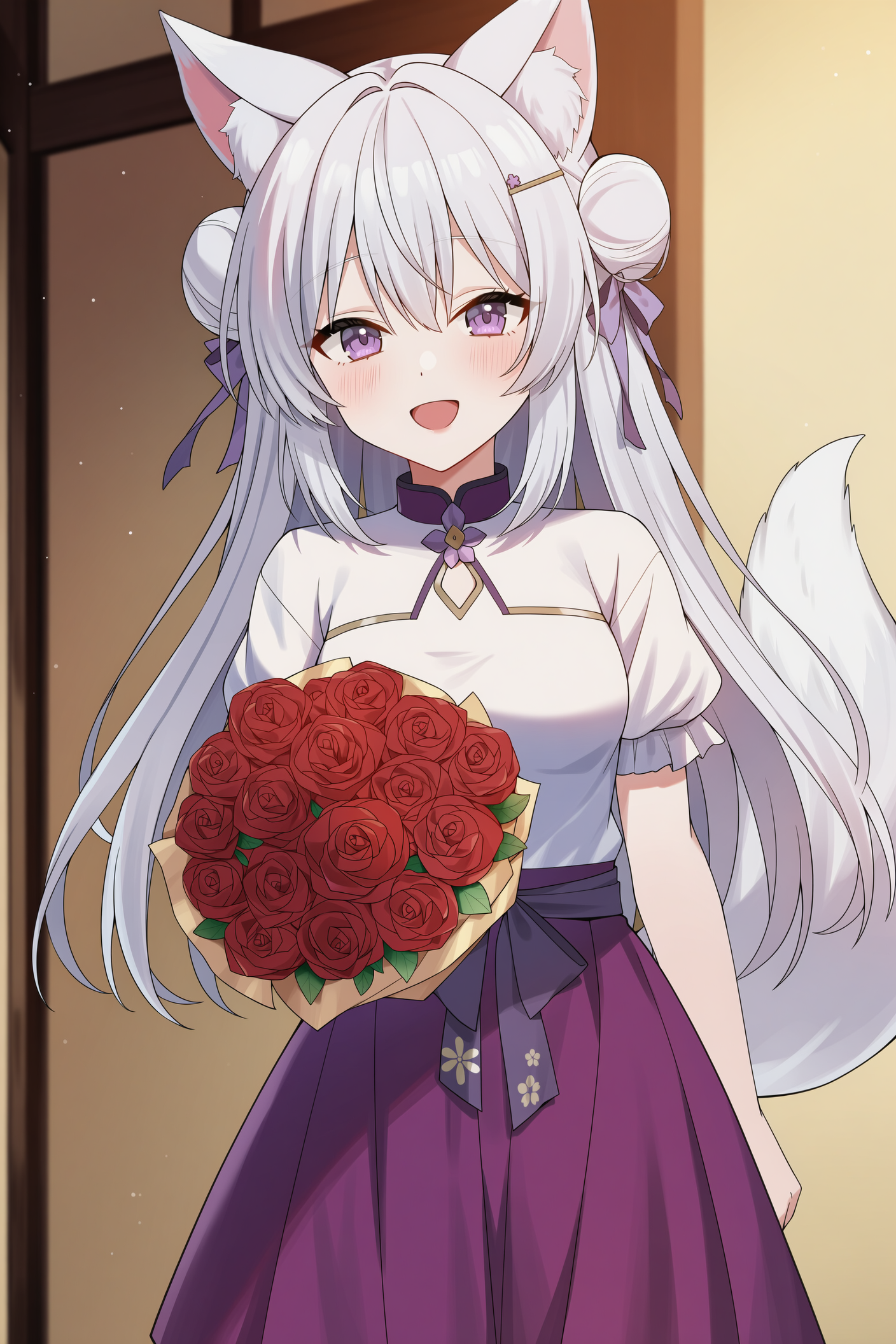 花束を持つケモミミさん
