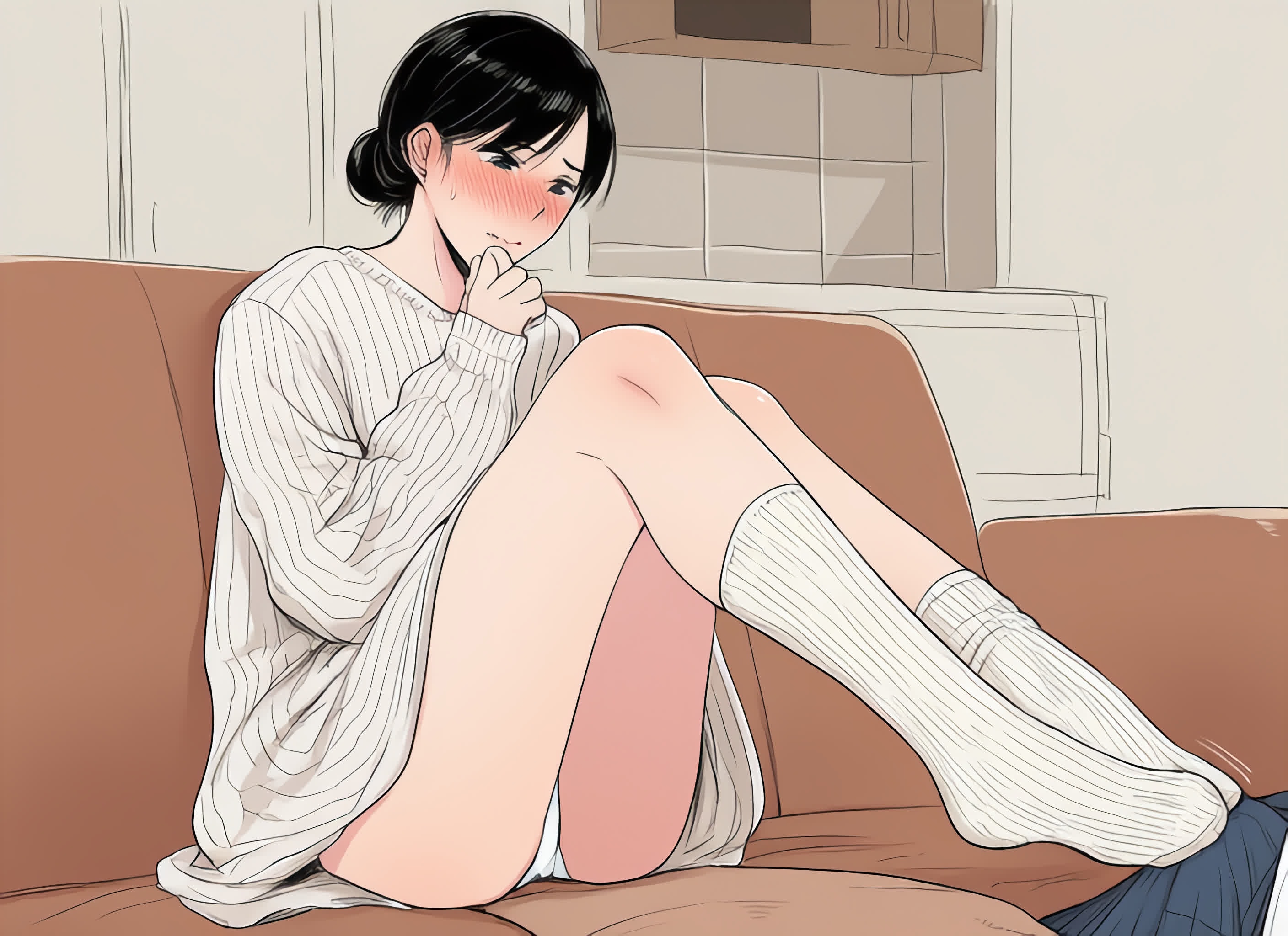 脚コキ画像集　白リブハイソックス編