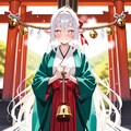 初詣でお参りをするエルフの女の子 2枚目