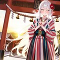 初詣でお参りをするエルフの女の子 3枚目