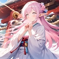 初詣でお参りをするエルフの女の子 8枚目
